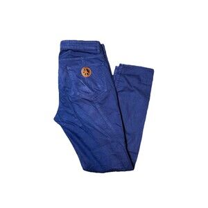 Love Moschino‎ Straight Leg Jeans Size 32 Blue Pants Peace Logo Patch